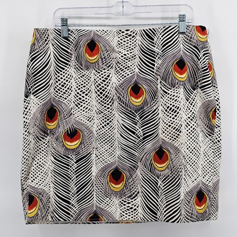 Sevier Skirts Pencil Skirt Womens XL?? White Black Peacock Feather Print Custom